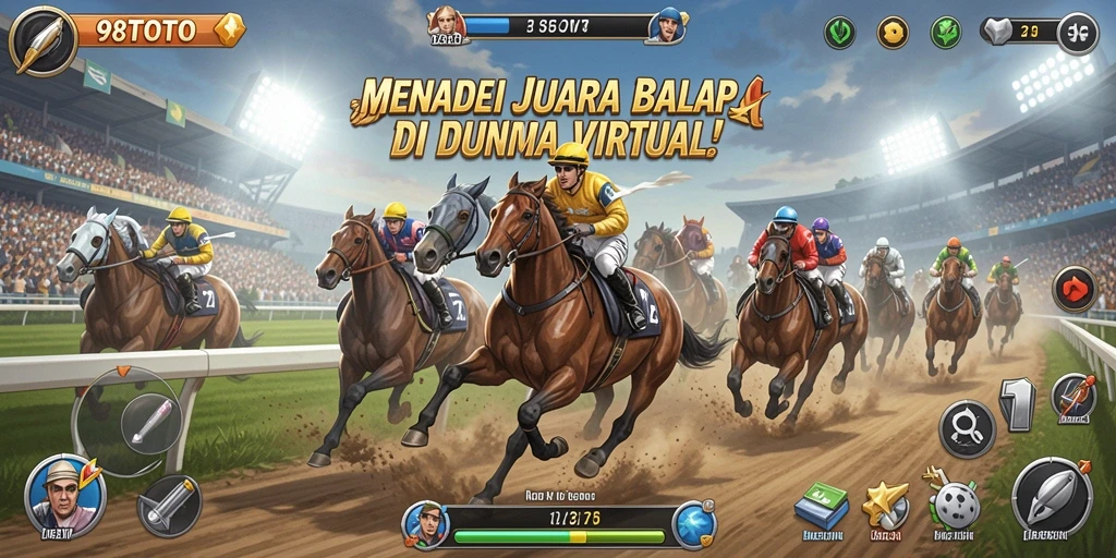 Tampilan gameplay seru dengan mobil balap di lintasan.