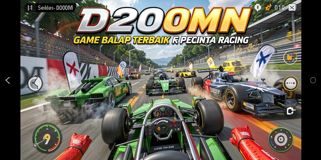 Screenshot gameplay D200M yang menampilkan aksi balapan mendebarkan.