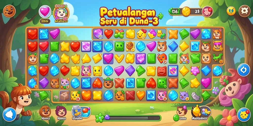 Tampilan gameplay seru di ID66 dengan tantangan Match-3 yang menarik.
