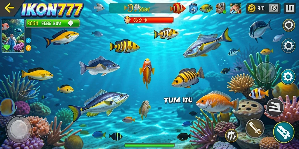 Tampilan gameplay menarik dari IKON777 saat menembak ikan.