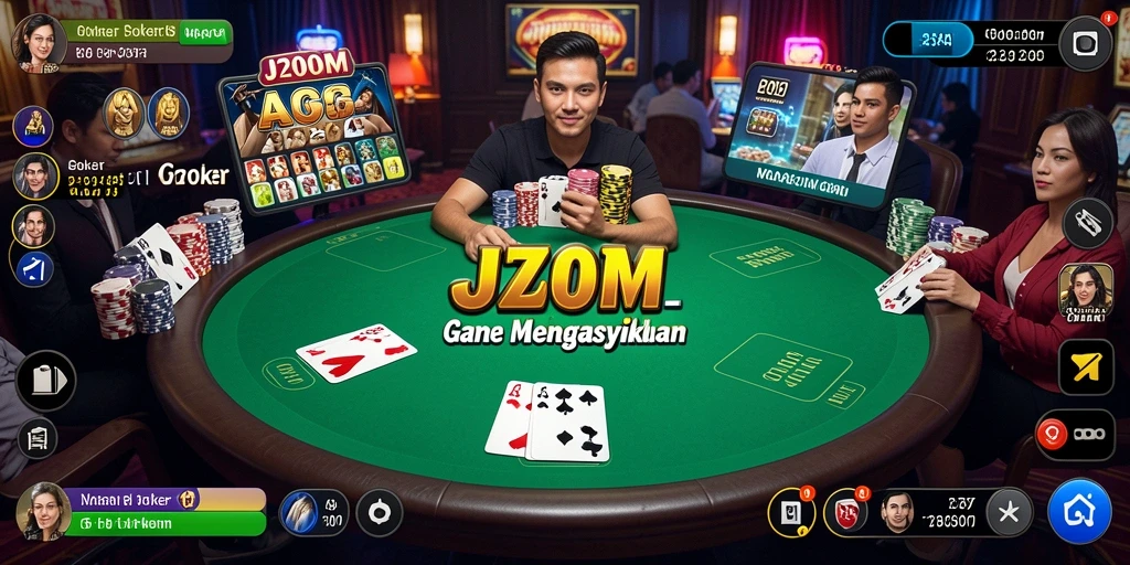 Screenshot J200M menampilkan aksi seru permainan Poker.