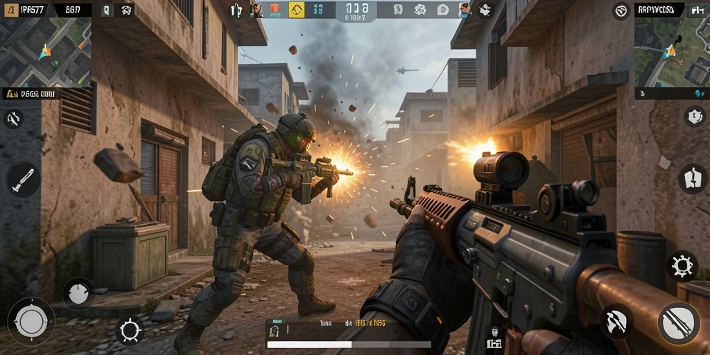 Screenshot dari gameplay <strong>RP6677</strong> menunjukkan pertempuran yang intens dan grafis menawan.