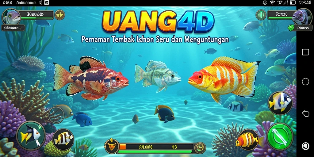 Screenshot menunjukkan gameplay seru UANG4D saat menembak ikan.